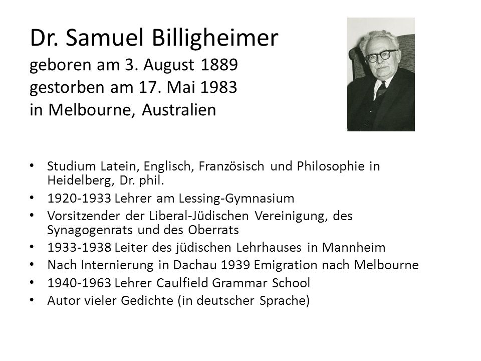 Dr. Samuel Billigheimer geboren am 3. August 1889 gestorben am 17