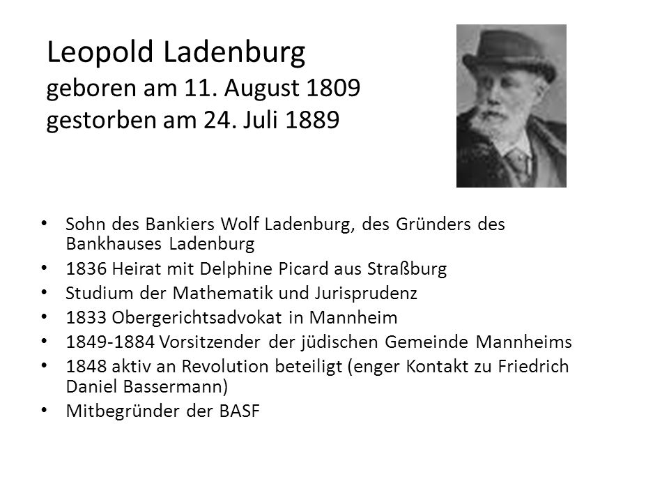 Leopold Ladenburg geboren am 11. August 1809 gestorben am 24. Juli 1889