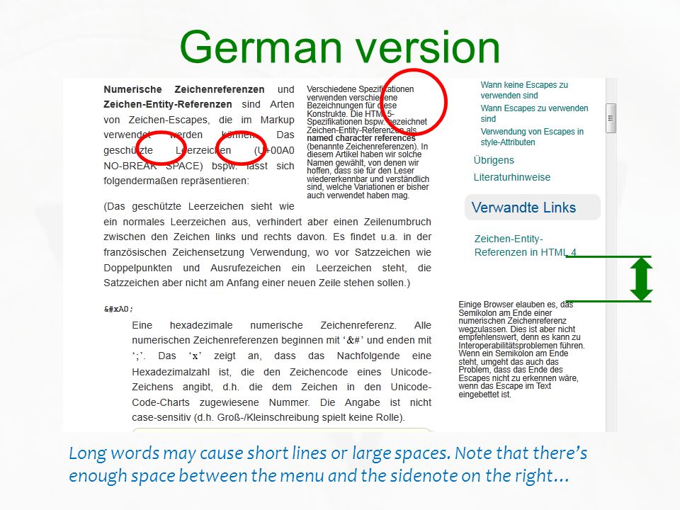 German version Long words may cause short lines or large spaces.
