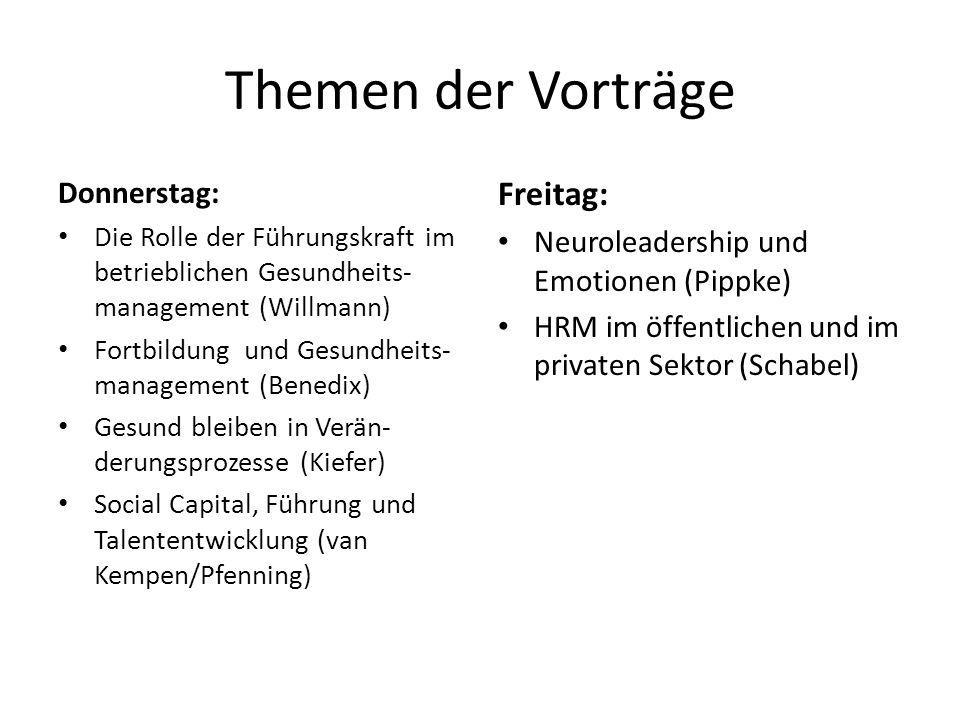 Themen der Vorträge Freitag: Donnerstag: