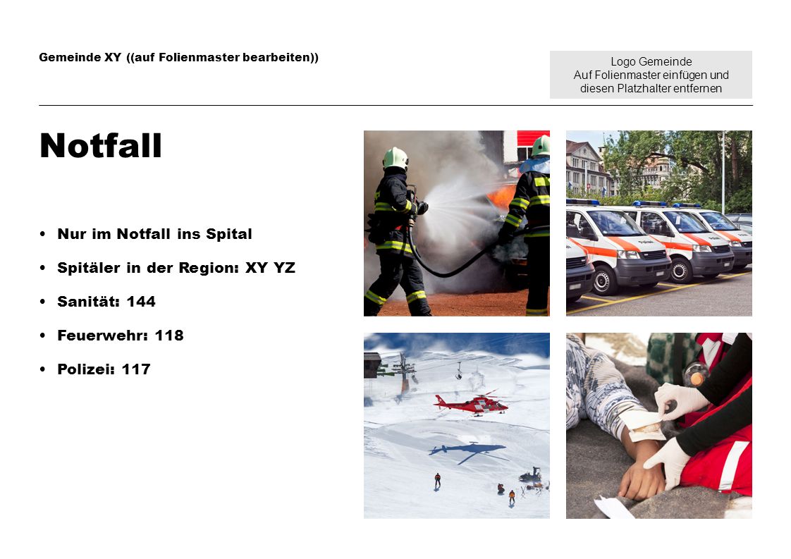 Notfall Nur im Notfall ins Spital Spitäler in der Region: XY YZ