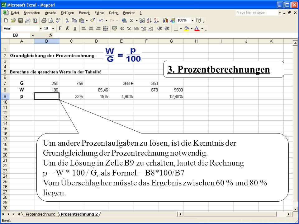 3. Prozentberechnungen Um andere Prozentaufgaben zu lösen, ist die Kenntnis der Grundgleichung der Prozentrechnung notwendig.