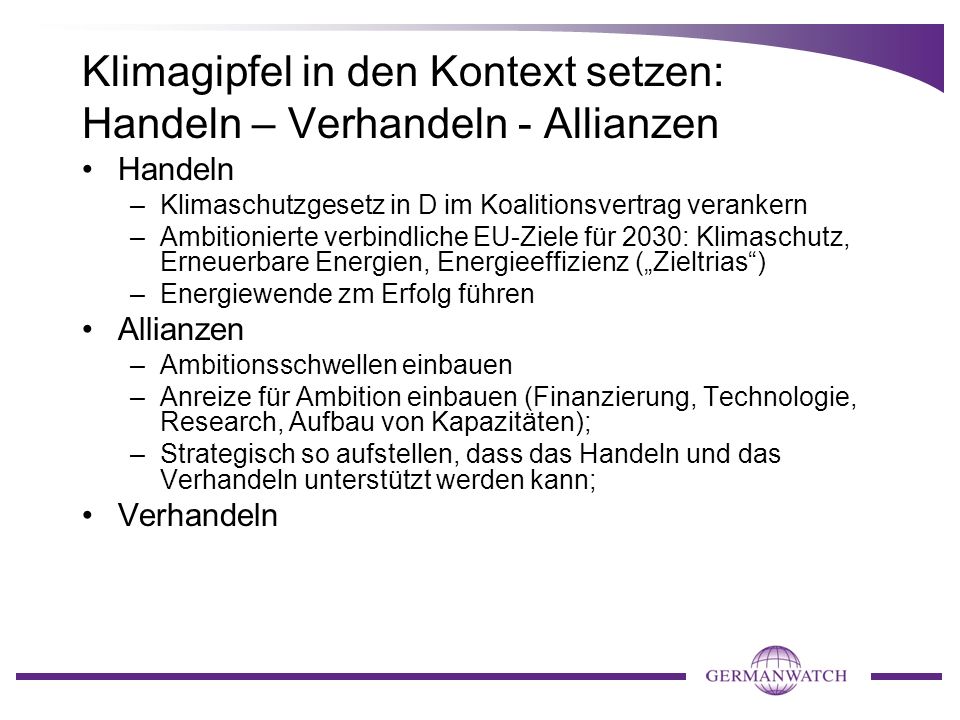 Klimagipfel in den Kontext setzen: Handeln – Verhandeln - Allianzen