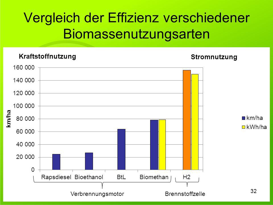 Vergleich der Effizienz verschiedener Biomassenutzungsarten