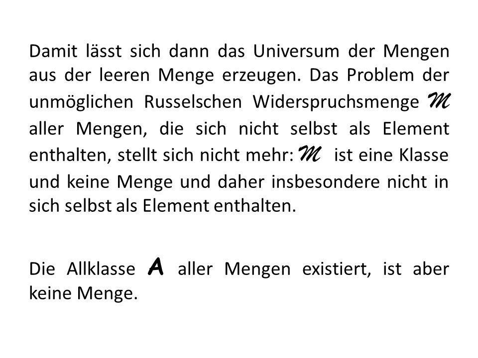 Damit lässt sich dann das Universum der Mengen aus der leeren Menge erzeugen.