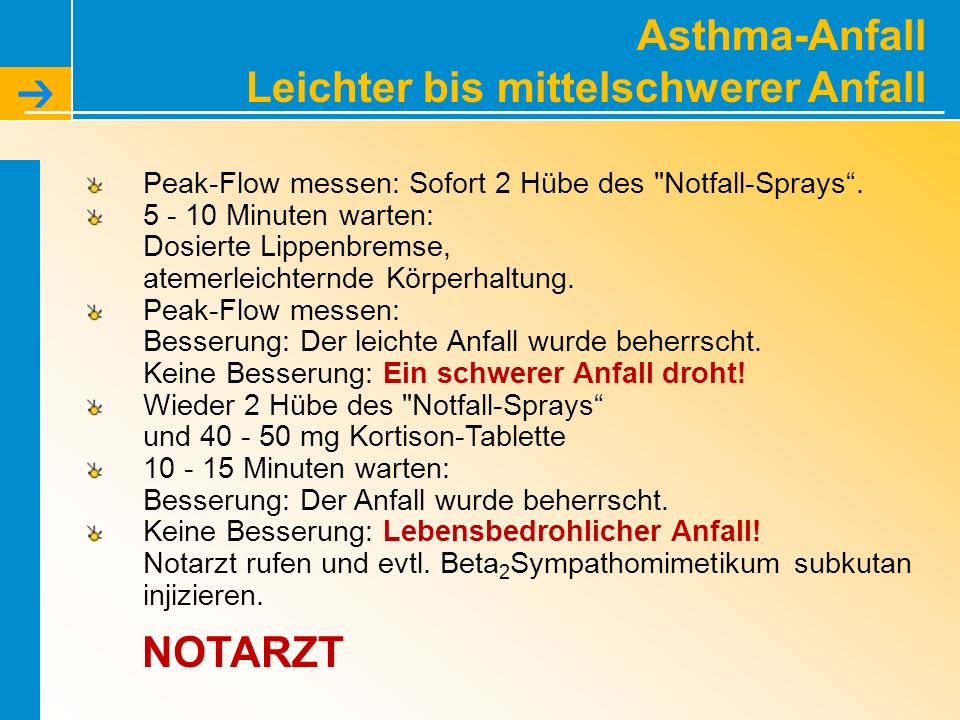 Asthma-Anfall Leichter bis mittelschwerer Anfall