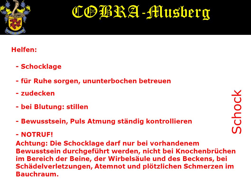 COBRA-Musberg Schock Helfen: - Schocklage