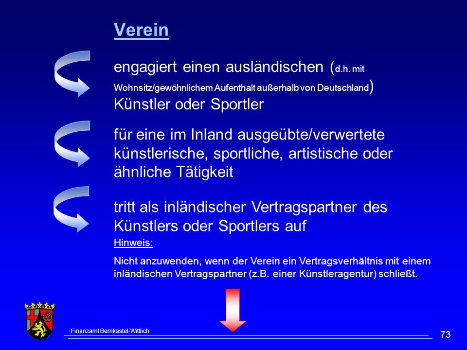Verein engagiert einen ausländischen (d.h. mit Wohnsitz/gewöhnlichem Aufenthalt außerhalb von Deutschland) Künstler oder Sportler.