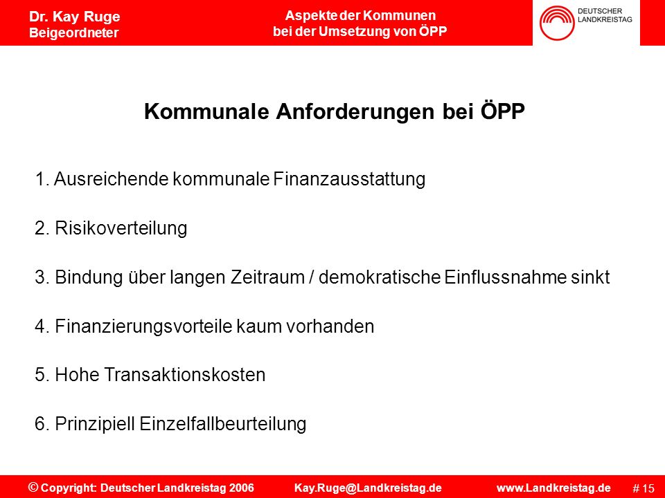 bei der Umsetzung von ÖPP Kommunale Anforderungen bei ÖPP