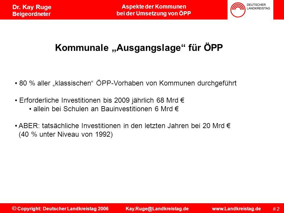 bei der Umsetzung von ÖPP Kommunale „Ausgangslage für ÖPP
