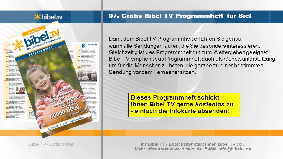 07. Gratis Bibel TV Programmheft für Sie!