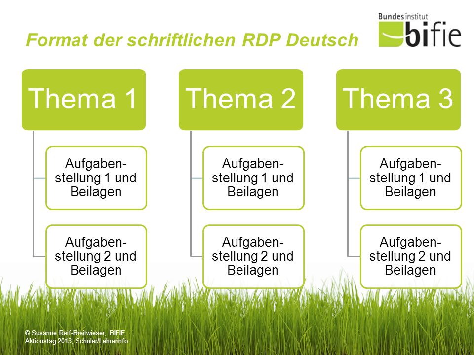 Format der schriftlichen RDP Deutsch