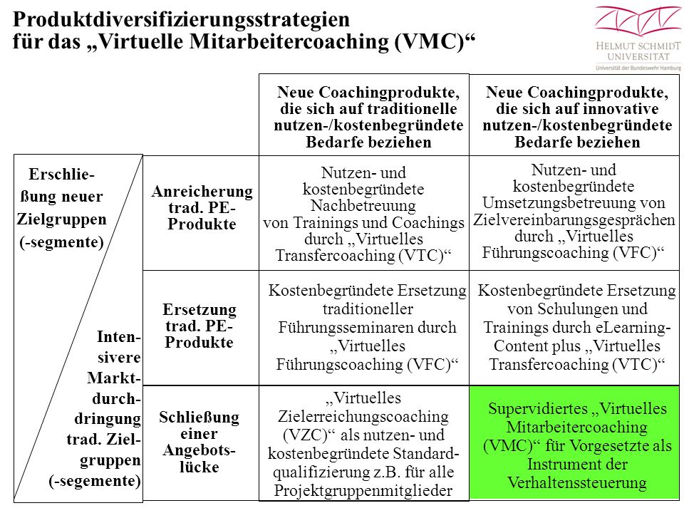 Produktdiversifizierungsstrategien für das „Virtuelle Mitarbeitercoaching (VMC)