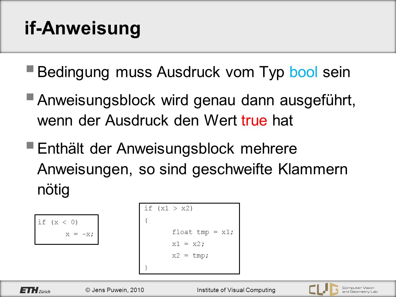 if-Anweisung Bedingung muss Ausdruck vom Typ bool sein