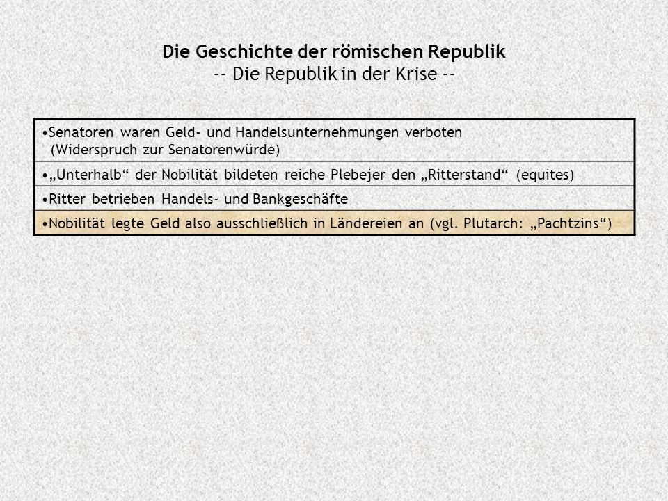 Die Geschichte der römischen Republik -- Die Republik in der Krise --