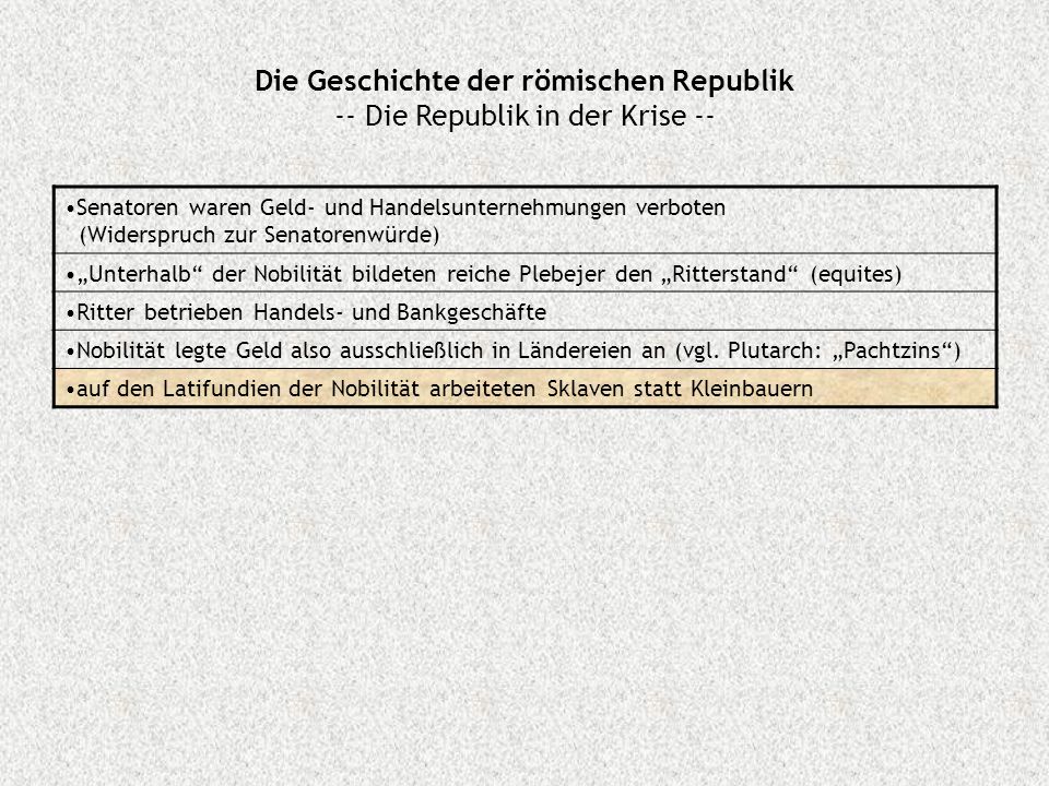 Die Geschichte der römischen Republik -- Die Republik in der Krise --
