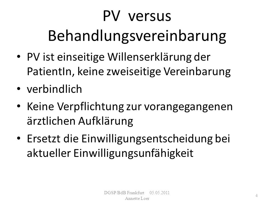 PV versus Behandlungsvereinbarung
