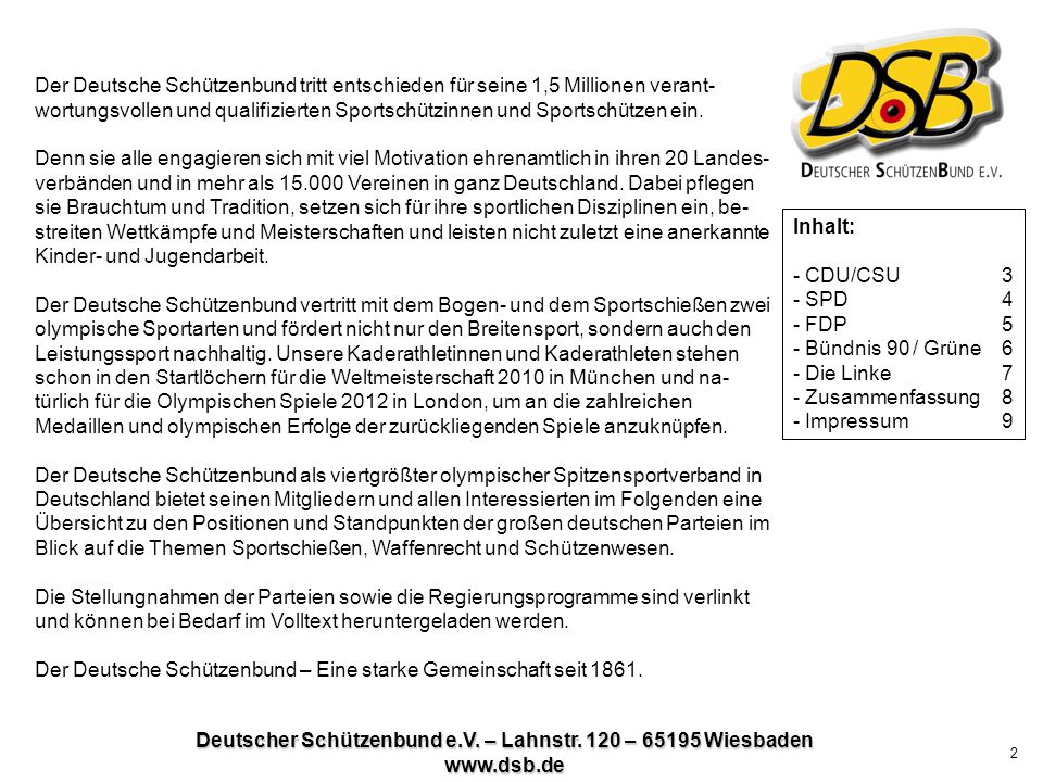 Deutscher Schützenbund e.V. – Lahnstr. 120 – Wiesbaden