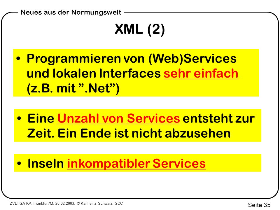 XML (2) Programmieren von (Web)Services und lokalen Interfaces sehr einfach (z.B. mit .Net )