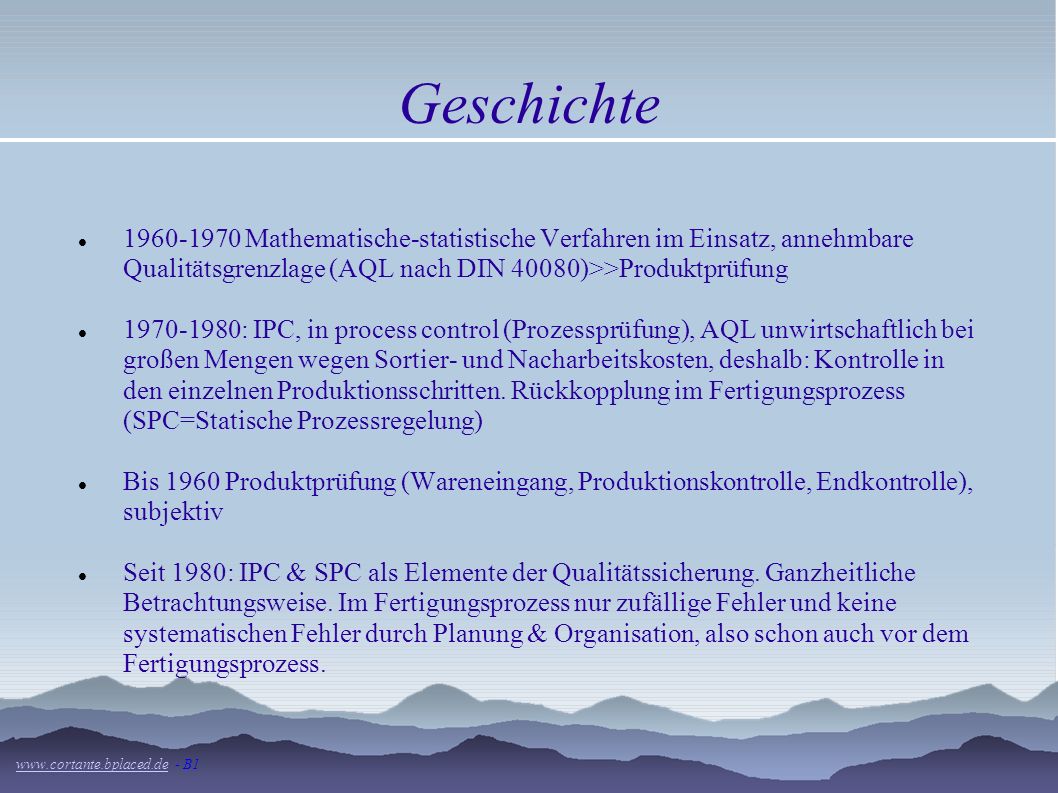 Geschichte Mathematische-statistische Verfahren im Einsatz, annehmbare Qualitätsgrenzlage (AQL nach DIN 40080)>>Produktprüfung.