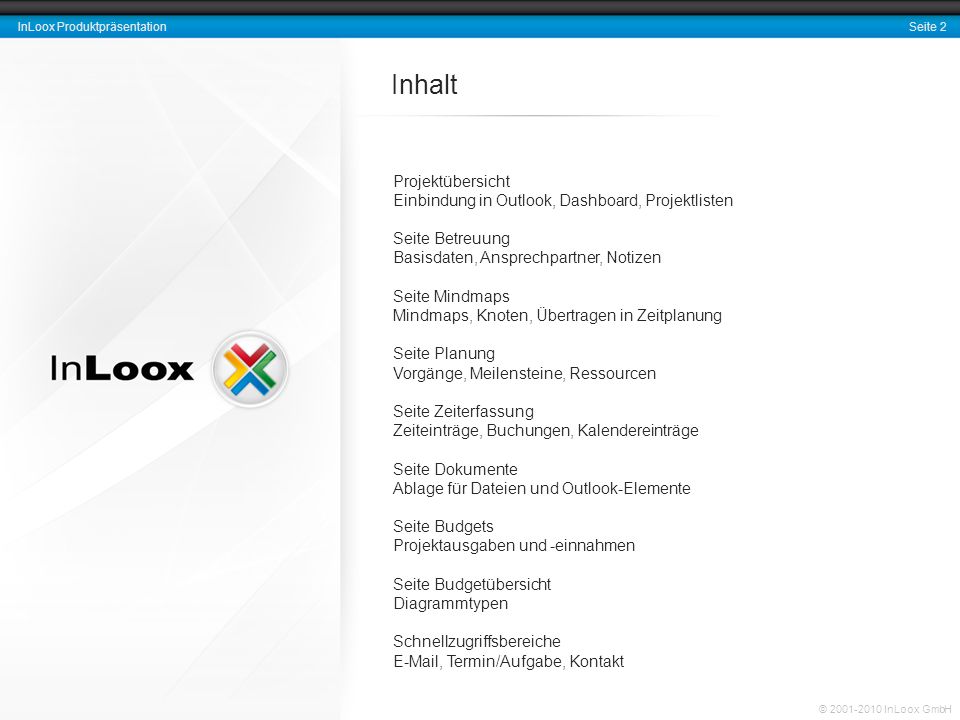 Inhalt Projektübersicht