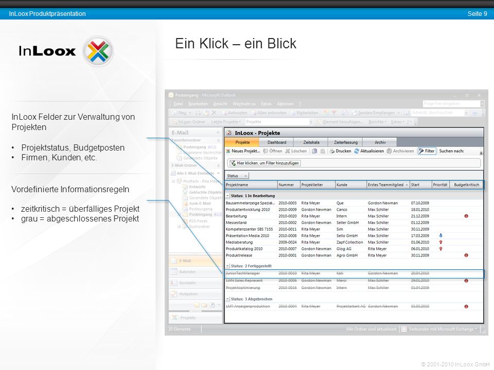 Ein Klick – ein Blick InLoox Felder zur Verwaltung von Projekten