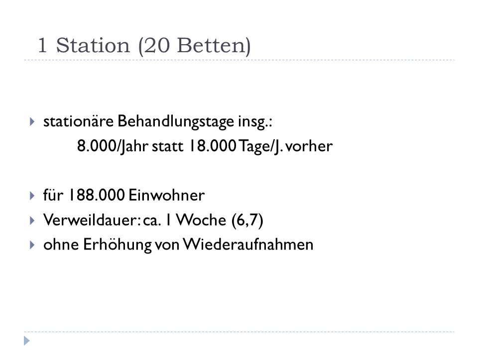 1 Station (20 Betten) stationäre Behandlungstage insg.: