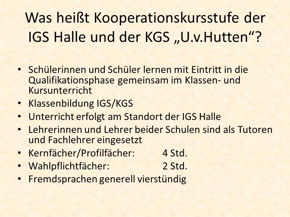 Was heißt Kooperationskursstufe der IGS Halle und der KGS „U. v