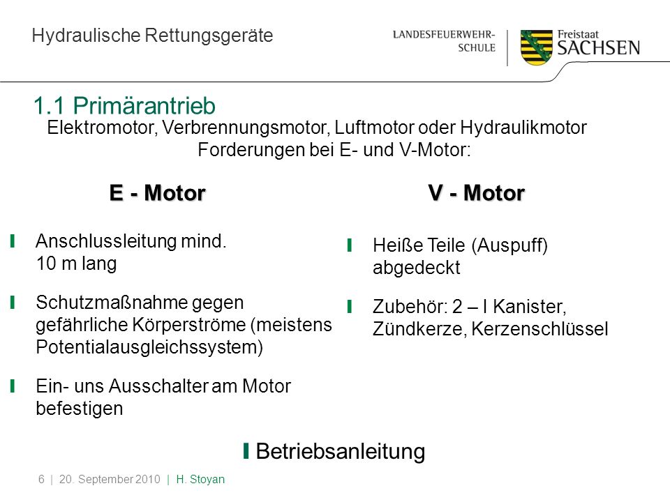 1.1 Primärantrieb E - Motor V - Motor Betriebsanleitung