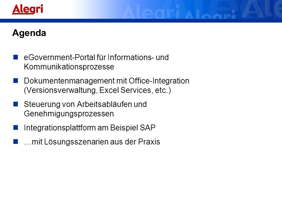 Agenda eGovernment-Portal für Informations- und Kommunikationsprozesse