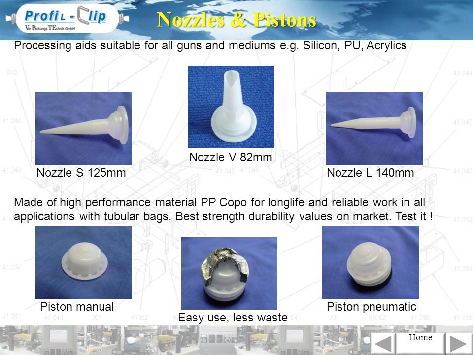 Nozzles & Pistons Processing aids suitable for all guns and mediums e.g. Silicon, PU, Acrylics. Nozzle V 82mm.