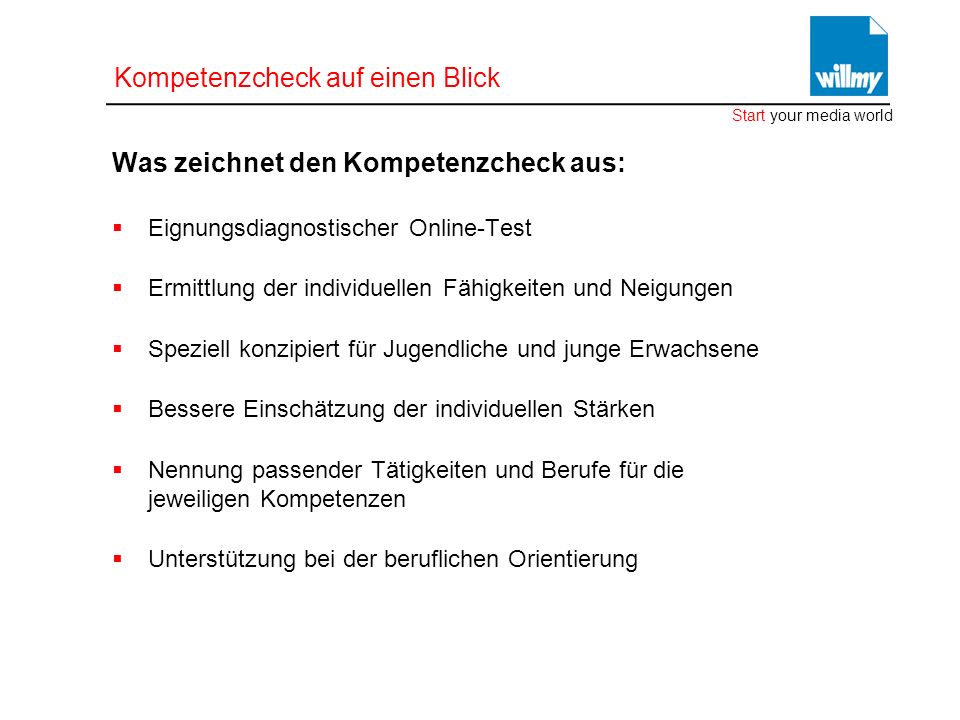 Kompetenzcheck auf einen Blick