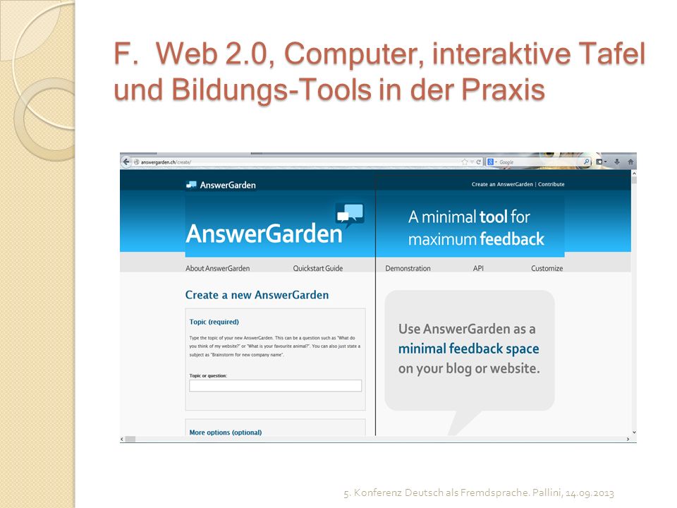 F. Web 2.0, Computer, interaktive Tafel und Bildungs-Tools in der Praxis