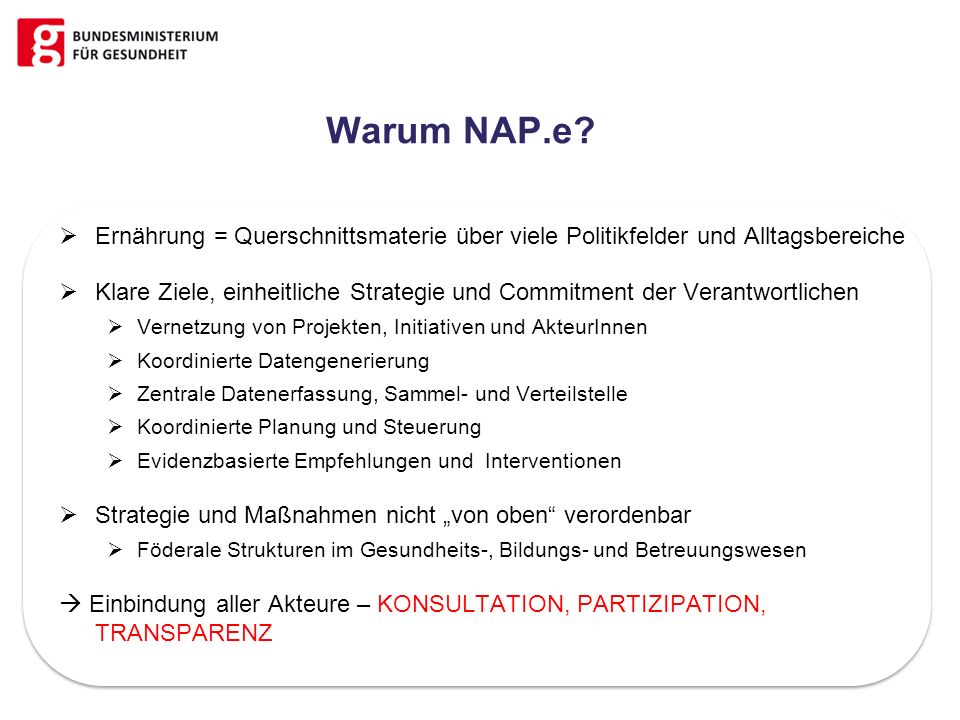 Warum NAP.e Ernährung = Querschnittsmaterie über viele Politikfelder und Alltagsbereiche.