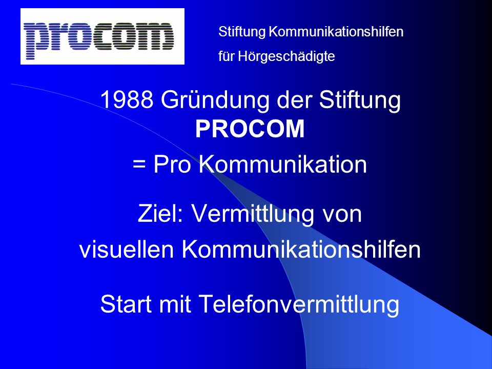 1988 Gründung der Stiftung PROCOM = Pro Kommunikation