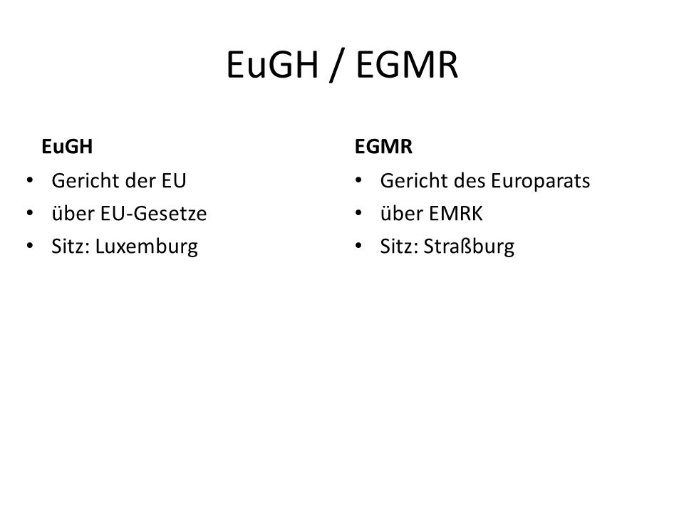 EuGH / EGMR EuGH EGMR Gericht der EU über EU-Gesetze Sitz: Luxemburg