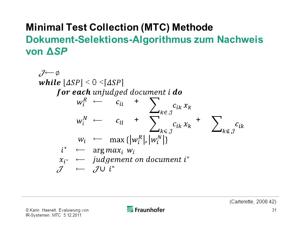 Minimal Test Collection (MTC) Methode Dokument-Selektions-Algorithmus zum Nachweis von ΔSP