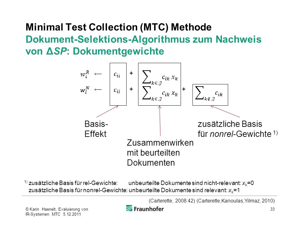 Minimal Test Collection (MTC) Methode Dokument-Selektions-Algorithmus zum Nachweis von ΔSP: Dokumentgewichte