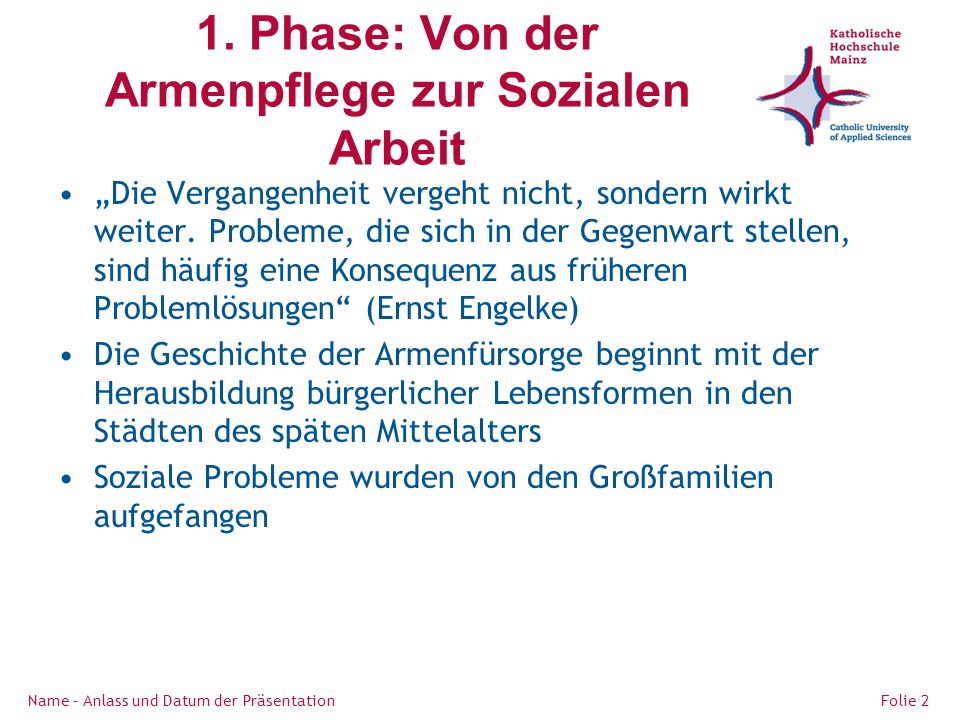 1. Phase: Von der Armenpflege zur Sozialen Arbeit