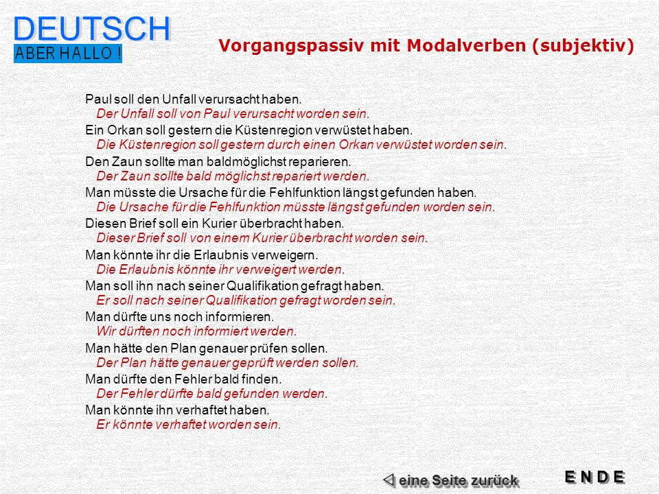 DEUTSCH Vorgangspassiv mit Modalverben (subjektiv) E N D E