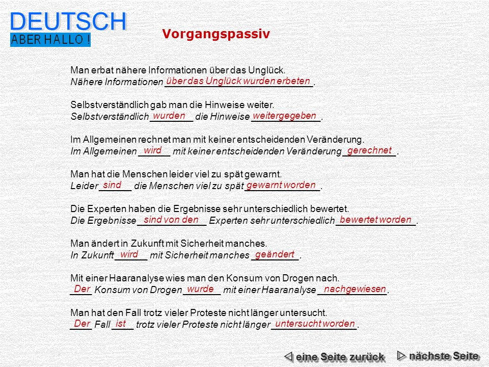 DEUTSCH Vorgangspassiv  eine Seite zurück  nächste Seite