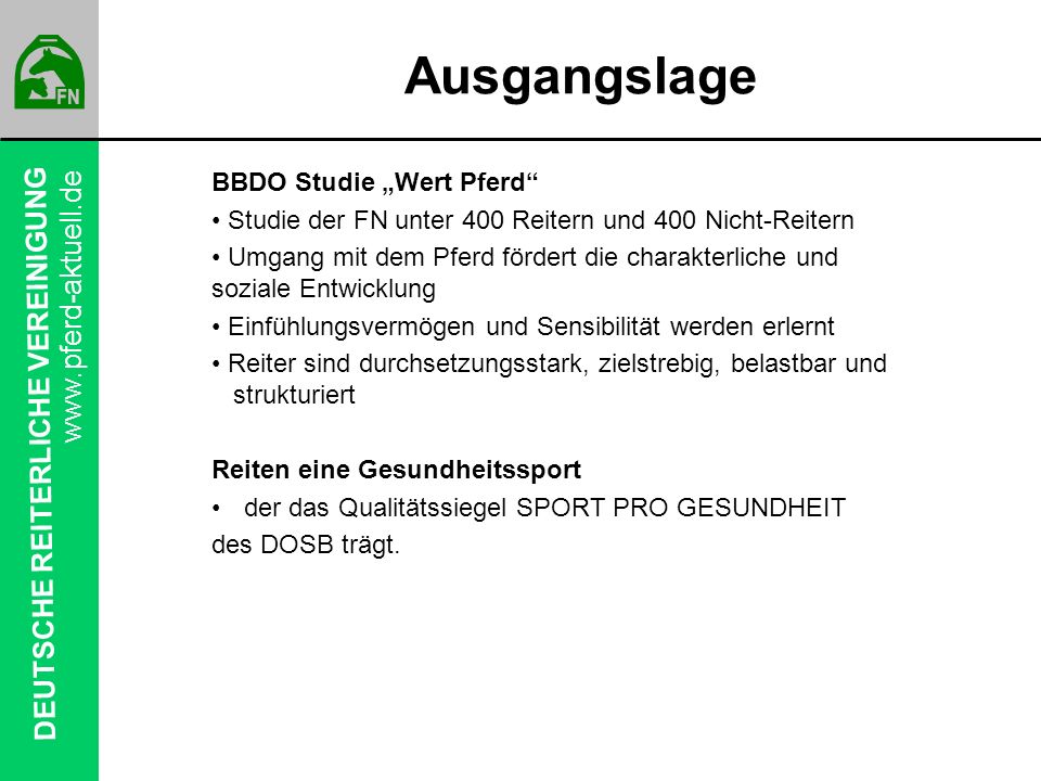 Ausgangslage BBDO Studie „Wert Pferd