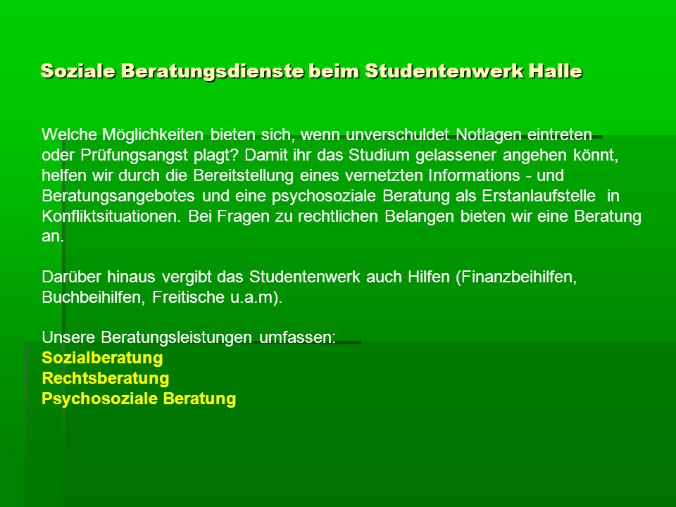 Soziale Beratungsdienste beim Studentenwerk Halle