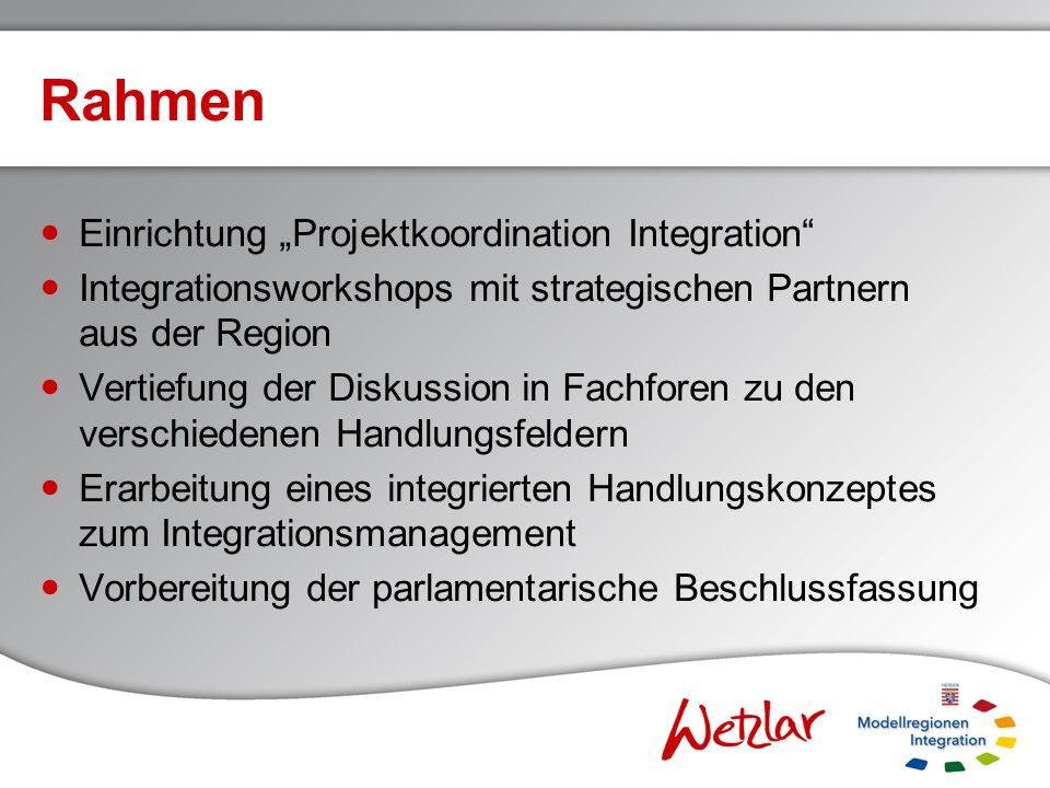 Rahmen Einrichtung „Projektkoordination Integration