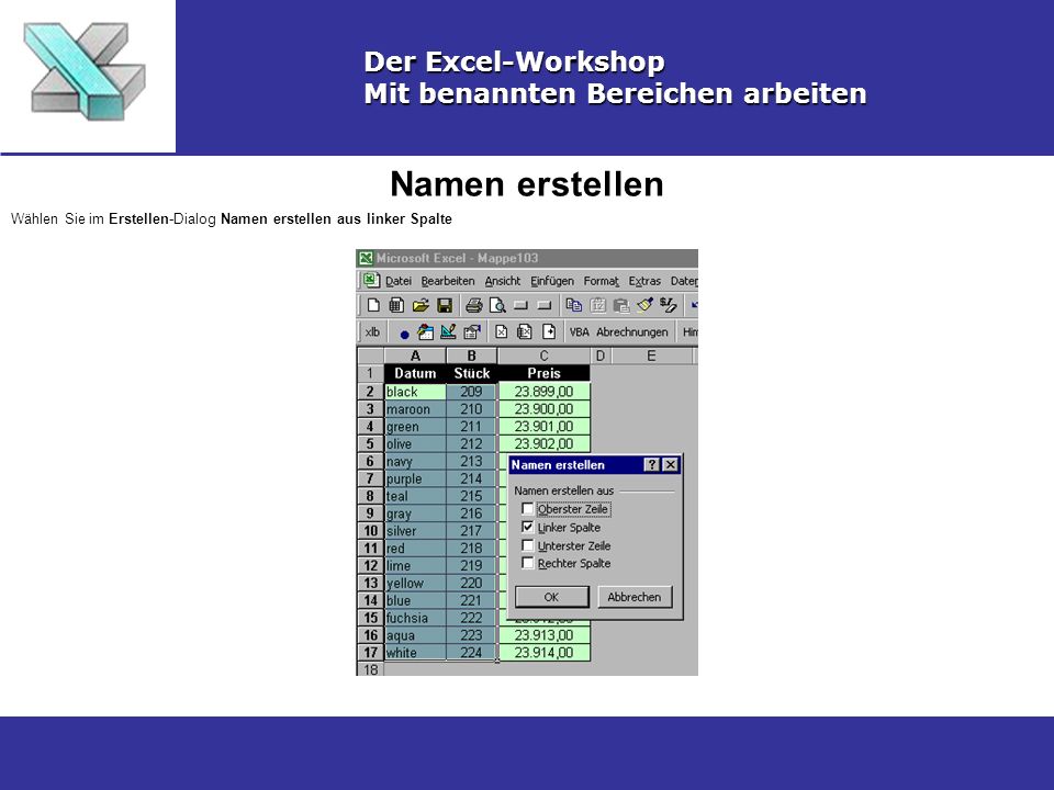 Namen erstellen Der Excel-Workshop Mit benannten Bereichen arbeiten