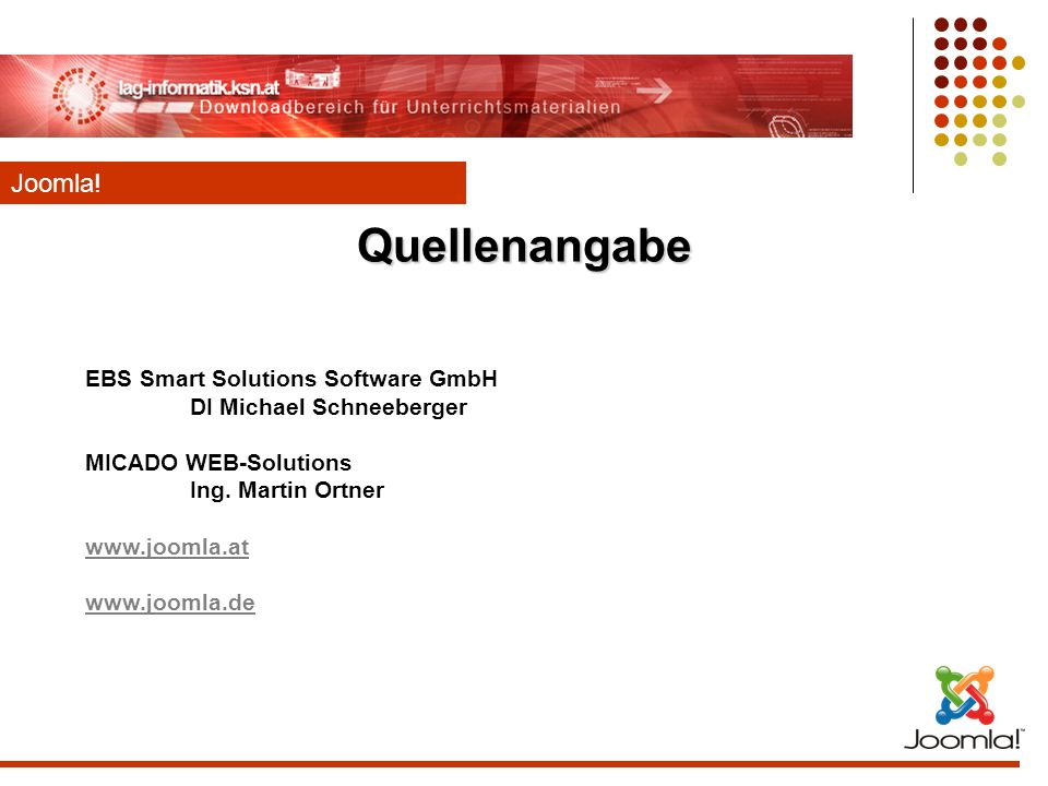 Quellenangabe Joomla! EBS Smart Solutions Software GmbH