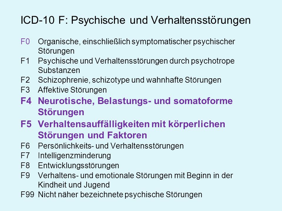 ICD-10 F: Psychische und Verhaltensstörungen