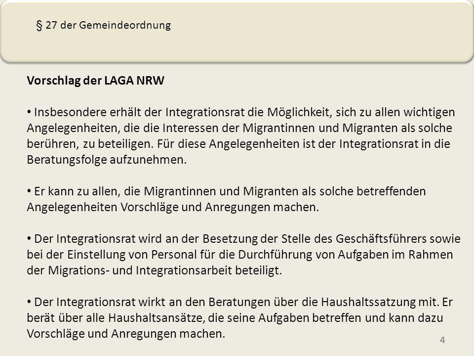 § 27 der Gemeindeordnung Vorschlag der LAGA NRW.