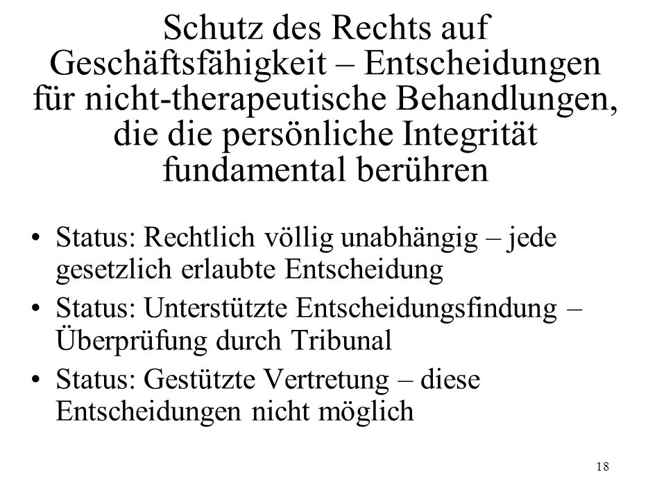 Schutz des Rechts auf Geschäftsfähigkeit – Entscheidungen für nicht-therapeutische Behandlungen, die die persönliche Integrität fundamental berühren