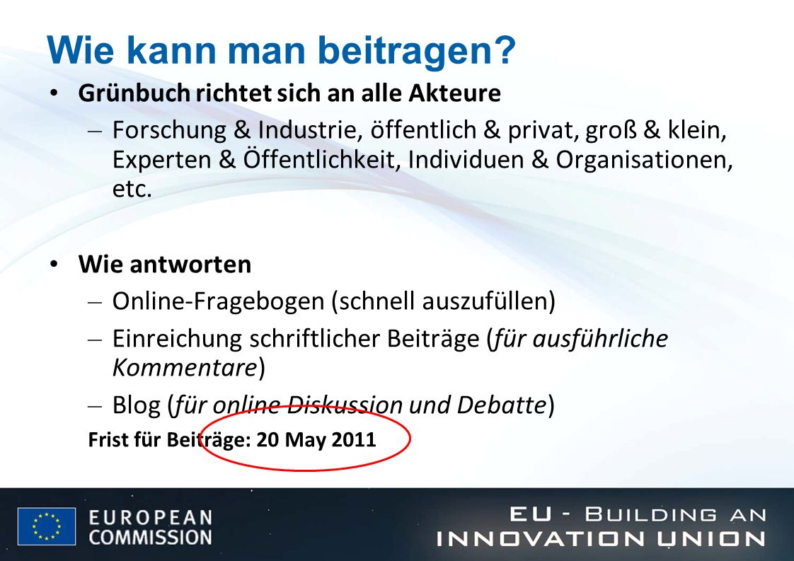 Wie kann man beitragen Grünbuch richtet sich an alle Akteure